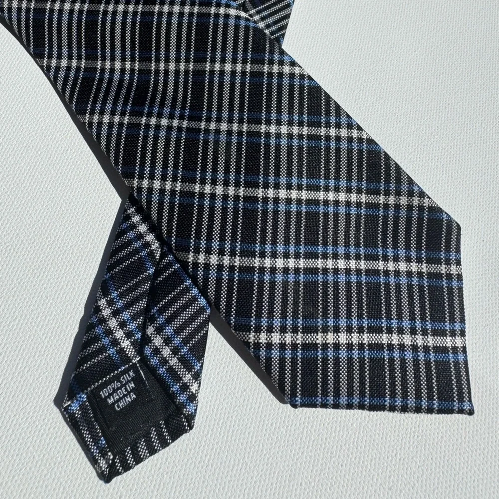 Jos.‎ A. Bank, Black and Blue Plaid Tie 100% Silk
